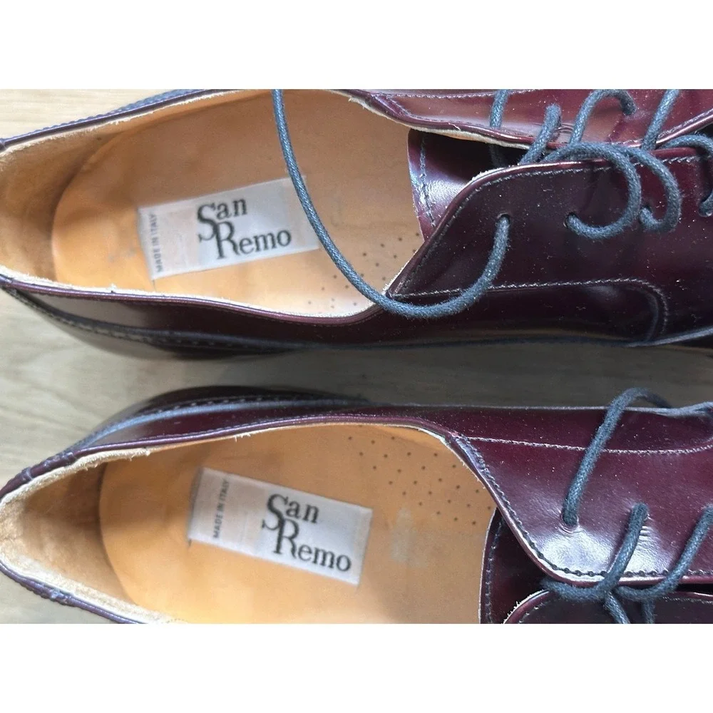 San Remo Mens Burgundy Leather Cap Toe Oxford Made in‎ Italy Size 12 N